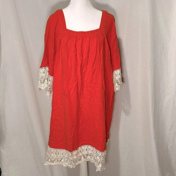 orange & cream Umgee square neck crochet trim tunic size xl - Picture 1 of 4